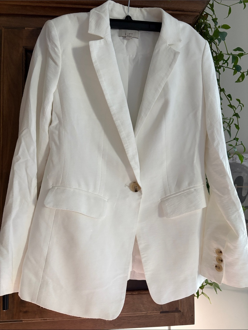 LOFT White Single-Button Notch-Lapel Blazer